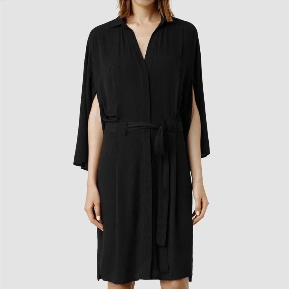 NWT $225 All‎ Saints black Mono dress kimono style 2 Black